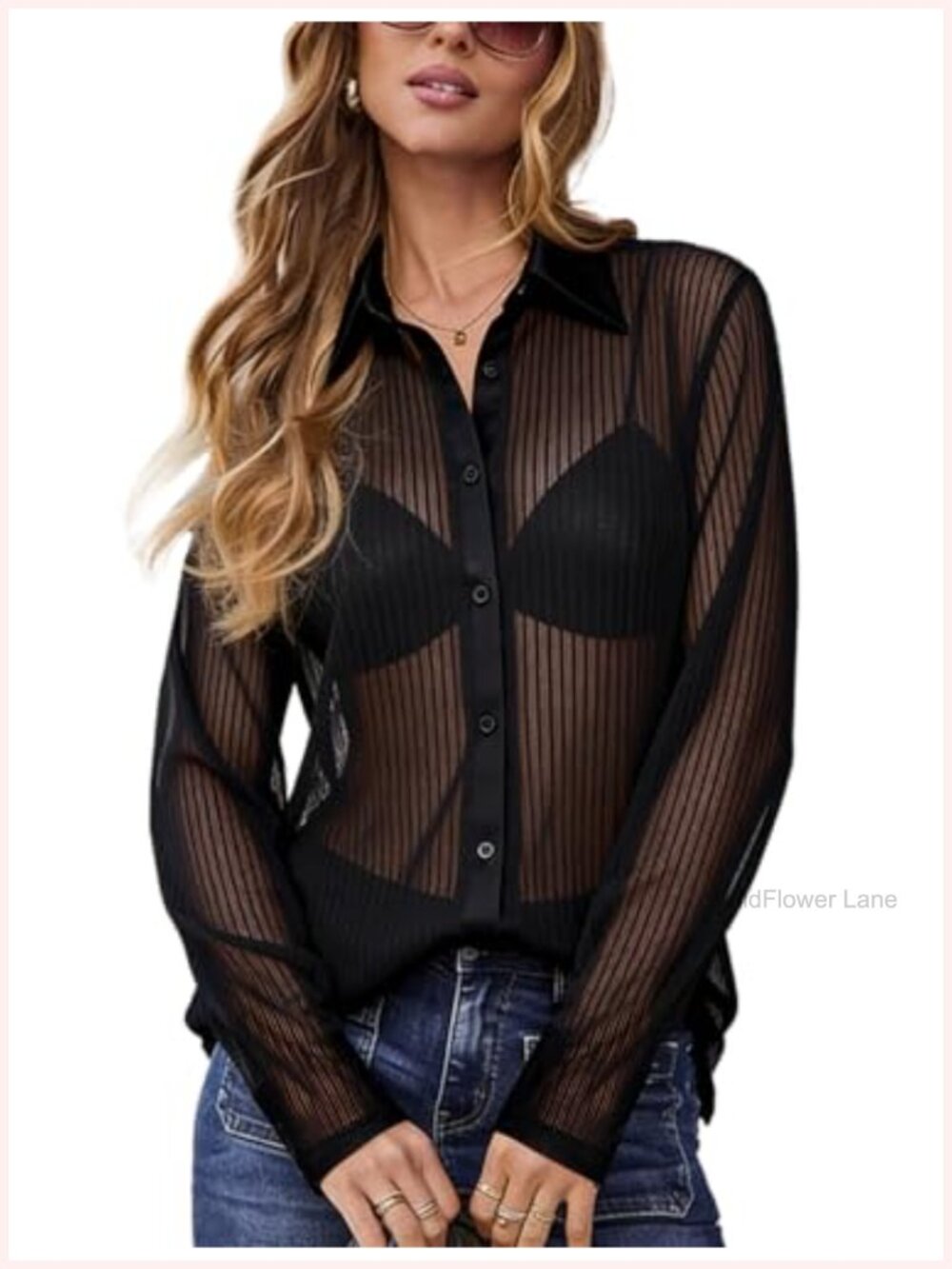 Sheer Button Up Shirt for Women Sexy Mesh Top Long Sleeve See Through Shirt